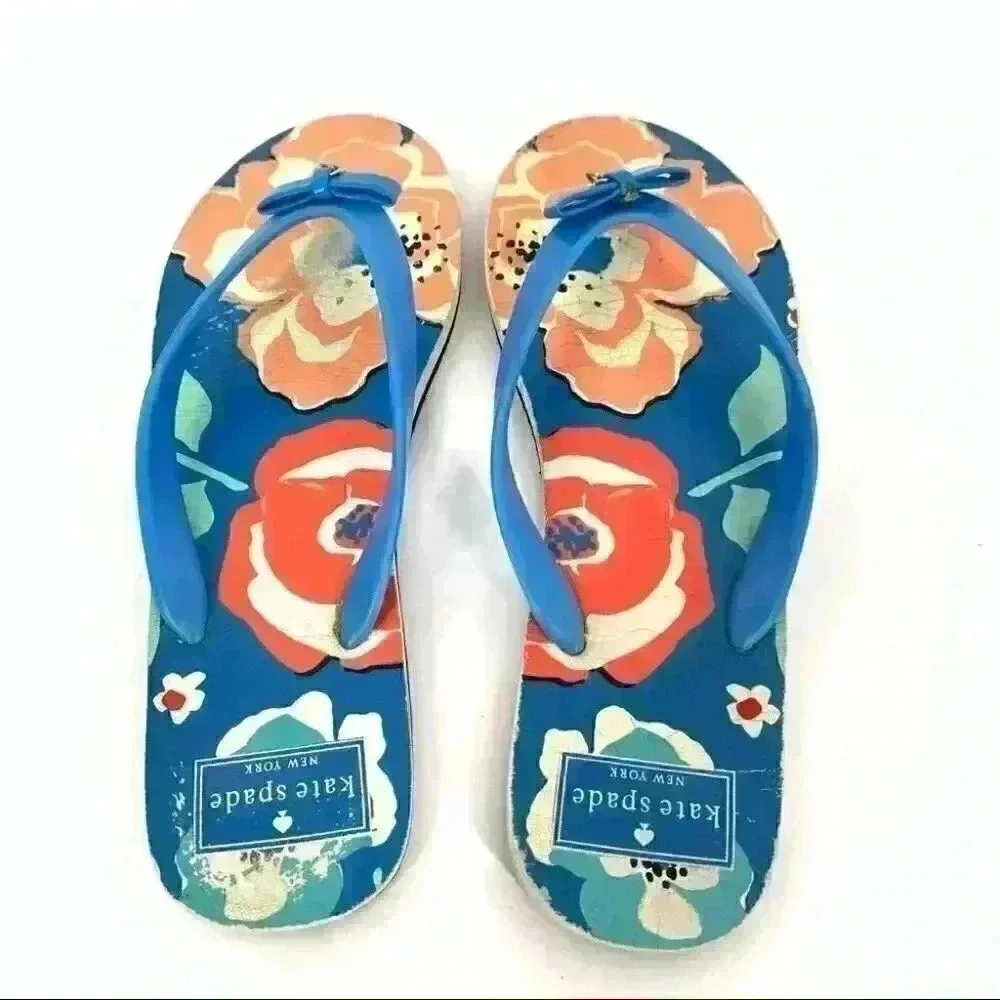 Kate spade women sandals size 9-10 L multicolored floral tropical flip flops